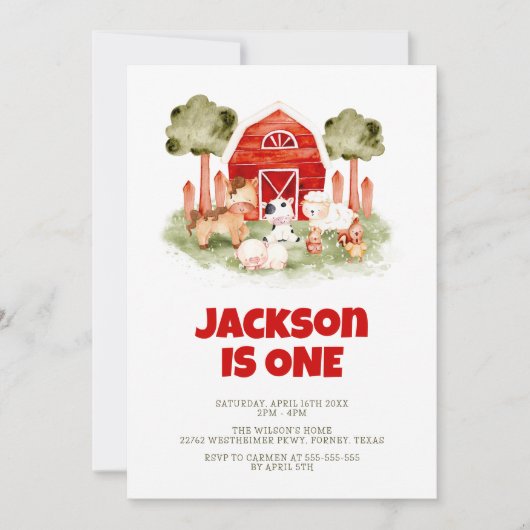 Farm Animals Cute Waterverf Boy 1st Birthday Kaart (Voorkant)
