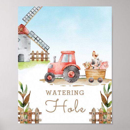 Farm Animals First Birthday Party Watering Hole Poster (Voorkant)