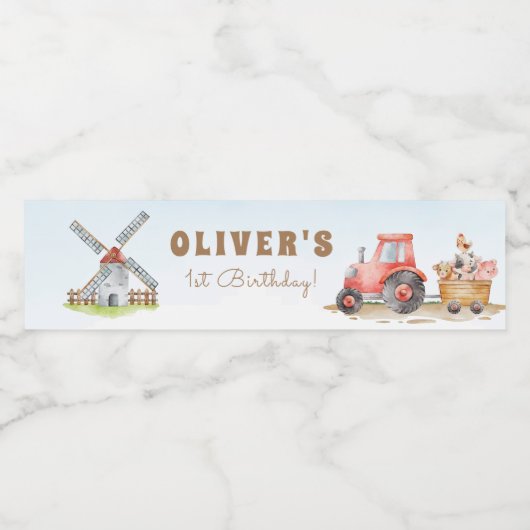 Farm Animals First Gender Neutral Birthday Party Waterfles Etiket (Enkel label)