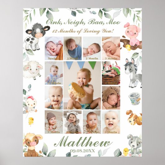 Farm Animals First Year Foto Collage Milestone P Poster (Voorkant)