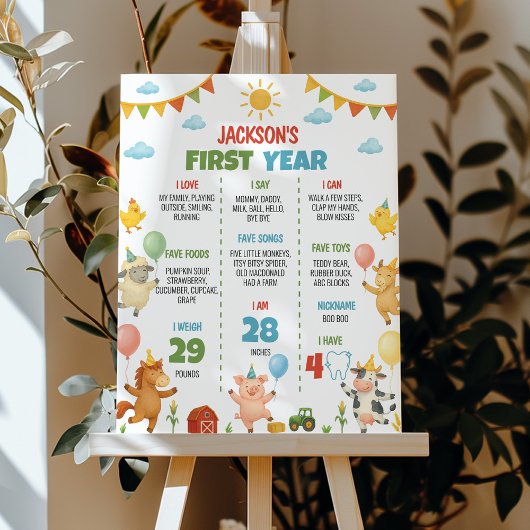 Farm Animals First Year Milestone Sign Poster