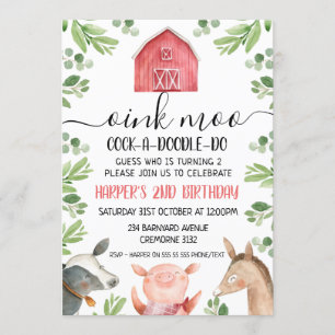 Farm Animals Foliage 2e verjaardag uitnodiging