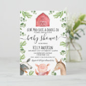 Farm Animals Foliage Baby shower Invitation Kaart (Staand voorkant)