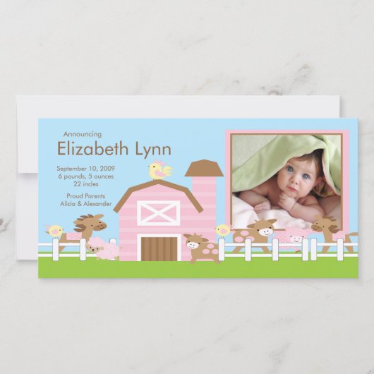 Farm Animals FOTO Geboorteaankondiging Aankondiging (Voorkant)