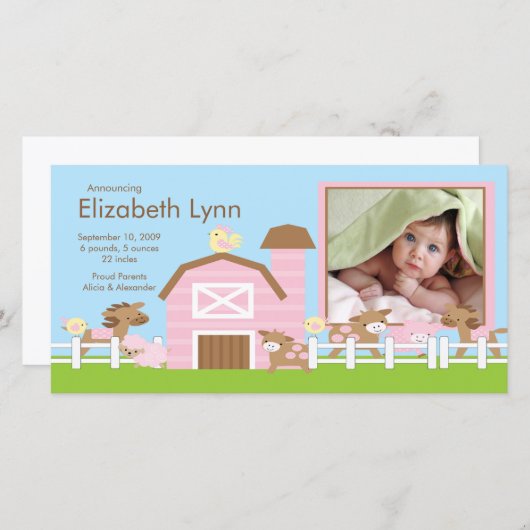 Farm Animals FOTO Geboorteaankondiging Aankondiging (Voorkant / Achterkant)