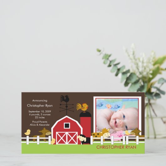 Farm Animals FOTO Geboorteaankondiging Aankondiging (Staand voorkant)