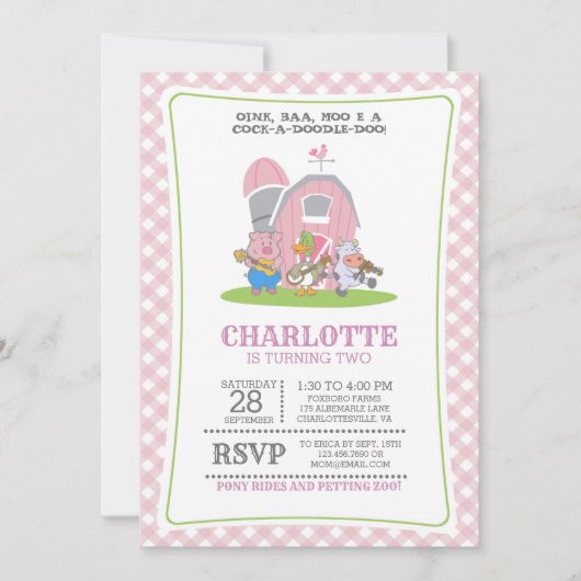 Farm Animals Funny Birthday Invitation Kaart (Voorkant)