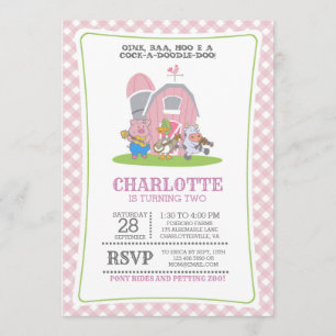 Farm Animals Funny Birthday Invitation Kaart