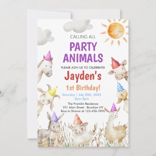 Farm Animals gender neutral Barnyard 1st Birthday Kaart (Voorkant)
