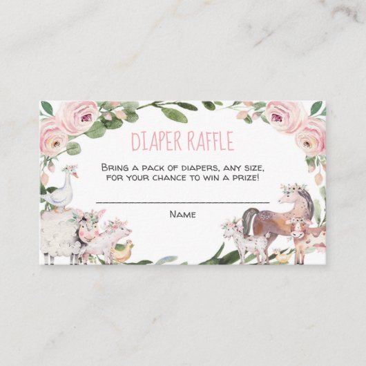Farm animals girl baby shower diaper raffinage car informatiekaartje (Voorkant)