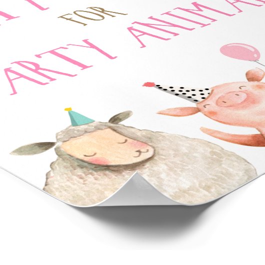 Farm Animals Girl Birthday Pink Poster (Hoek)