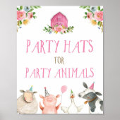 Farm Animals Girl Birthday Pink Poster (Voorkant)