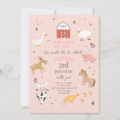 Farm Animals Girl Gingham Barnyard Birthday Kaart (Voorkant)