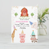 Farm Animals Girl Gingham Barnyard Birthday Kaart (Staand voorkant)