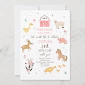 Farm Animals Girl Gingham Barnyard Birthday Kaart (Voorkant)