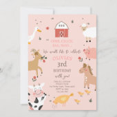 Farm Animals Girl Pink Gingham Barnyard Birthday I Kaart (Voorkant)