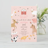 Farm Animals Girl Pink Gingham Barnyard Birthday I Kaart (Staand voorkant)