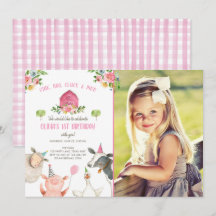 Farm Animals Girl Pink Gingham Barnyard Birthday