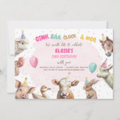 Farm Animals Girl Pink Gingham Barnyard Birthday Kaart (Voorkant)