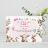 Farm Animals Girl Pink Gingham Barnyard Birthday Kaart (Staand voorkant)