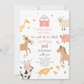 Farm Animals Girl Pink Gingham Barnyard Birthday Kaart (Voorkant)