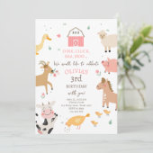 Farm Animals Girl Pink Gingham Barnyard Birthday Kaart (Staand voorkant)