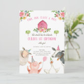 Farm Animals Girl Pink Gingham Barnyard Birthday Kaart (Staand voorkant)