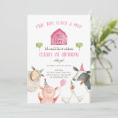 Farm Animals Girl Pink Gingham Barnyard Birthday Kaart (Staand voorkant)