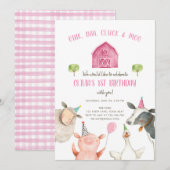 Farm Animals Girl Pink Gingham Barnyard Birthday Kaart (Voorkant / Achterkant)