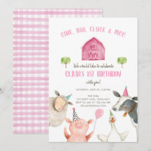 Farm Animals Girl Pink Gingham Barnyard Birthday