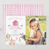 Farm Animals Girl Pink Gingham Barnyard Birthday Kaart (Voorkant / Achterkant)