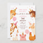 Farm Animals Girl Pink Gingham Barnyard Birthday Kaart (Voorkant)