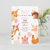 Farm Animals Girl Pink Gingham Barnyard Birthday Kaart (Staand voorkant)