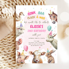 Farm Animals Girl Pink Gingham Barnyard Birthday Kaart