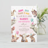 Farm Animals Girl Pink Gingham Barnyard Birthday Kaart (Staand voorkant)