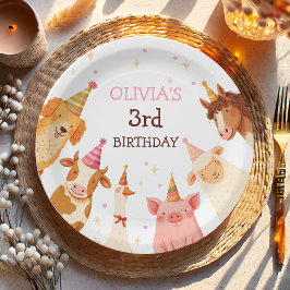Farm Animals Girl Pink Gingham Barnyard Birthday Papieren Bordje