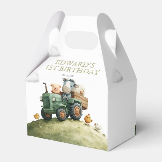 Farm Animals Green Tractor Birthday Bedankdoosjes (Achterkant)