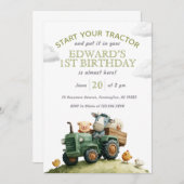 Farm Animals Green Tractor Birthday  Kaart (Voorkant / Achterkant)