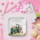 Farm Animals Green Tractor Birthday Papieren Bordje (Feest)