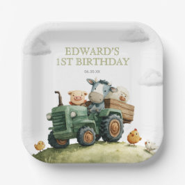 Farm Animals Green Tractor Birthday Papieren Bordje