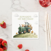 Farm Animals Green Tractor Birthday Servet (Insitu)