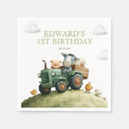 Farm Animals Green Tractor Birthday Servet