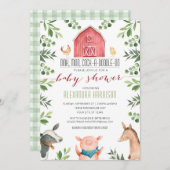 Farm Animals Greenery Baby Shower Invitation Kaart (Voorkant / Achterkant)