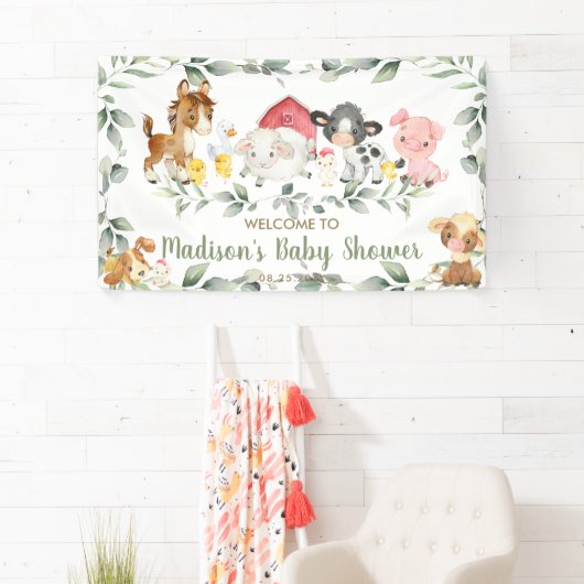 Farm Animals Greenery Baby shower Welkomstachtergr Spandoek (Insitu)