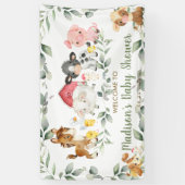 Farm Animals Greenery Baby shower Welkomstachtergr Spandoek (Verticaal)