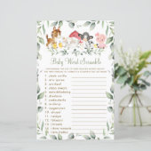 Farm Animals Greenery Baby shower Word Scramble (Staand voorkant)