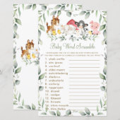 Farm Animals Greenery Baby shower Word Scramble (Voorkant / Achterkant)