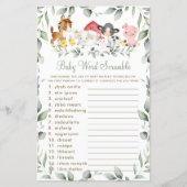 Farm Animals Greenery Baby shower Word Scramble (Voorkant)