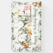 Farm Animals Greenery ONE 1st Birthday Backdrop Spandoek (Verticaal)