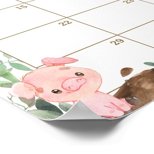 Farm Animals Greenery Raad Baby's Due Date Game Poster (Hoek)